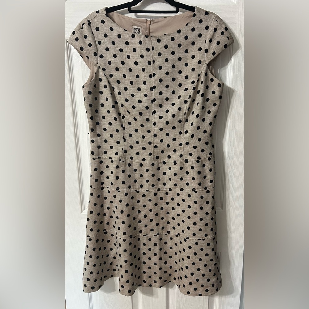 Anne Klein Tan and Black Polka Dot Midi Dress